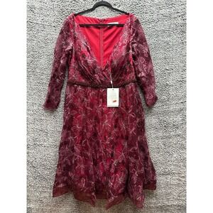 NWT Mac Duggal 68001 Long Sleeve Sequin Embroidered Dress Red Womens Size 20W‎